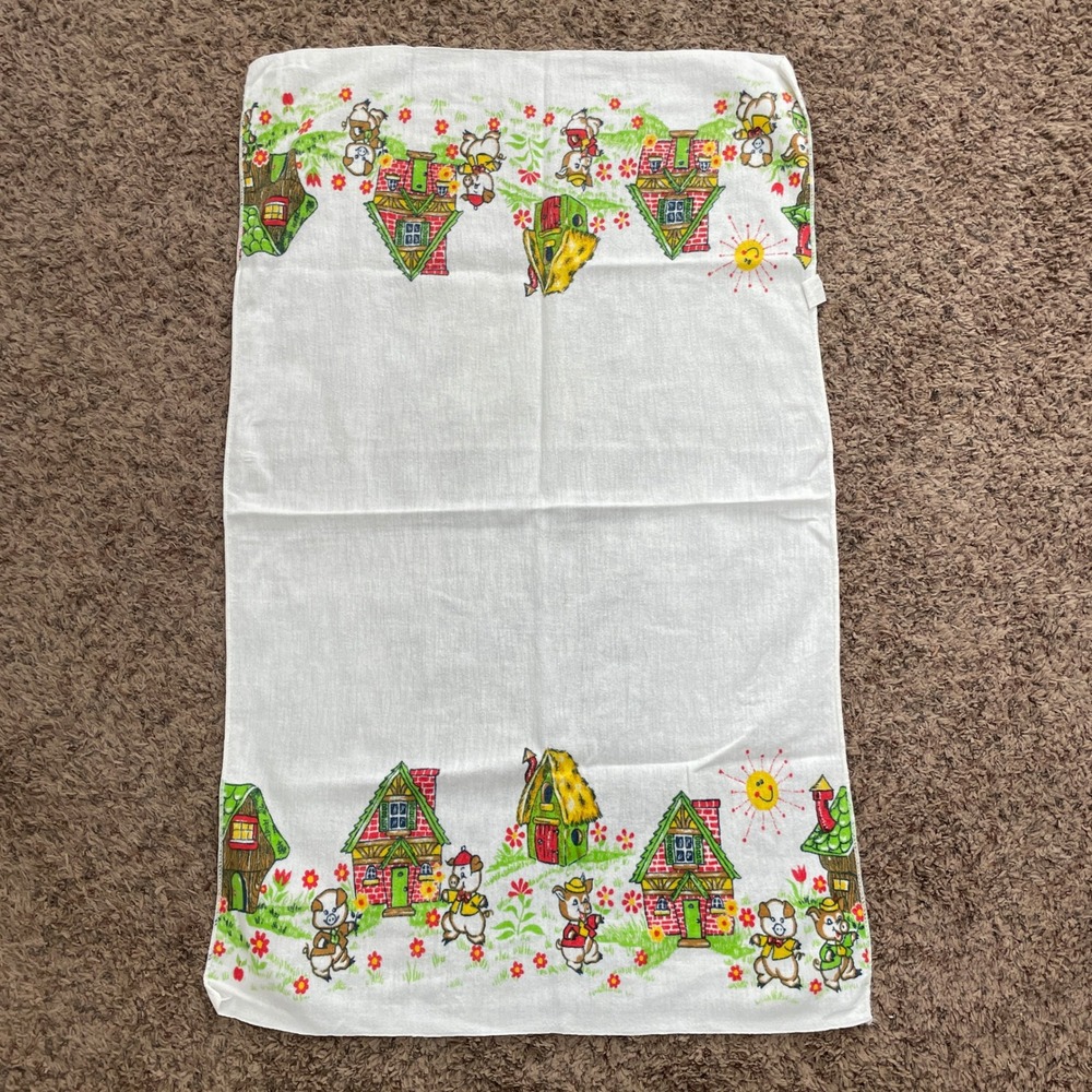 Vintage Babycare Three Little Pigs Receiving Blanket 100% Cotton White 22x34